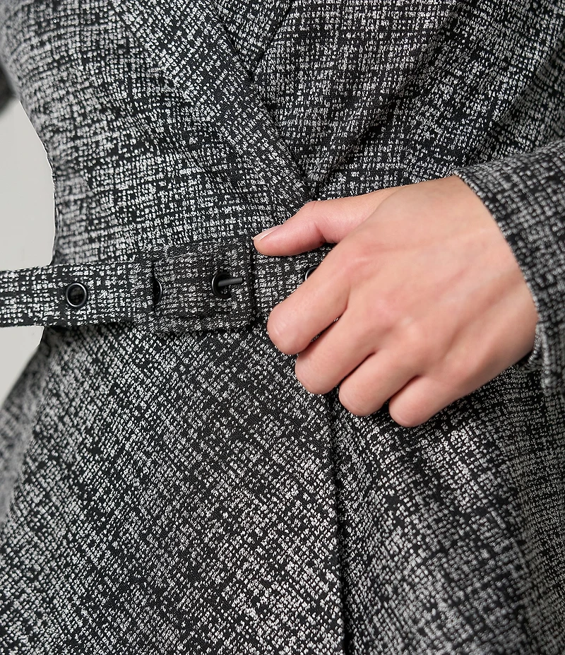 Liverpool Los Angeles Knit Tweed Print Notch Collar Long Sleeve Peplum Blazer