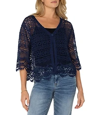 Liverpool Los Angeles Lace V-Neck Short Sleeve Bolero Topper Cardigan