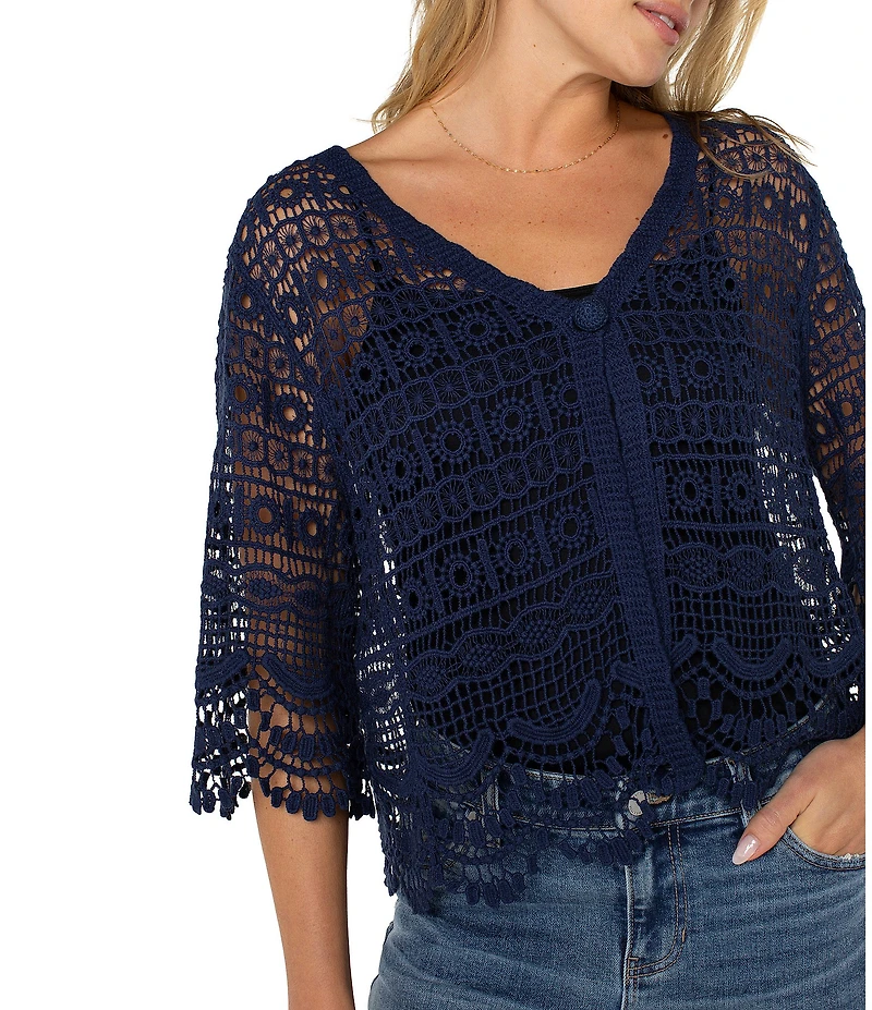 Liverpool Los Angeles Lace V-Neck Short Sleeve Bolero Topper Cardigan
