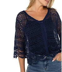 Liverpool Los Angeles Lace V-Neck Short Sleeve Bolero Topper Cardigan