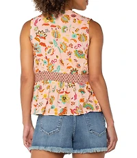 Liverpool Los Angeles Lightweight Woven Printed V-Neck Sleeveless Top
