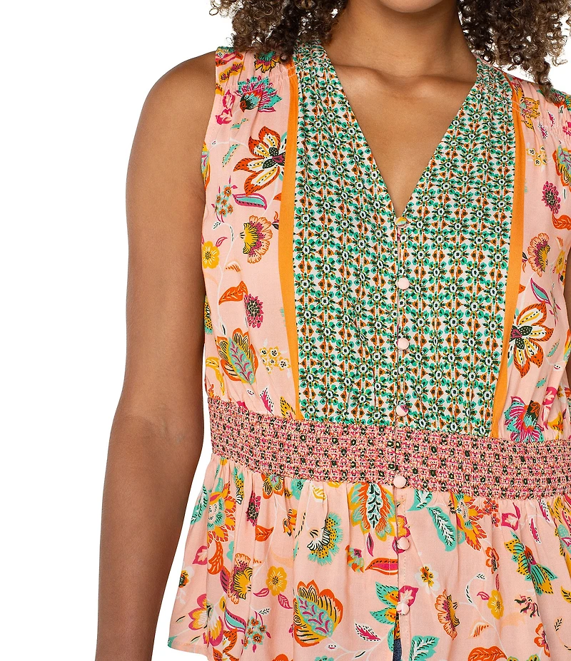 Liverpool Los Angeles Lightweight Woven Printed V-Neck Sleeveless Top