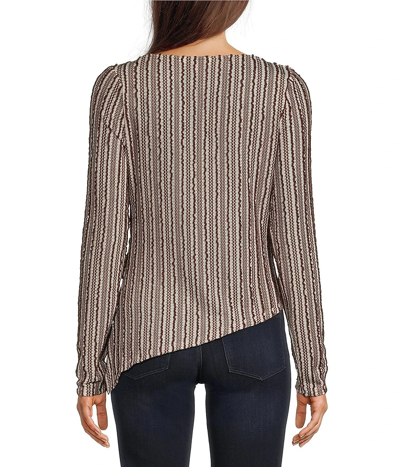 Liverpool Los Angeles Long Knit Stripe Jacquard Boat Neck Long Sleeve Asymmetric Hem Top