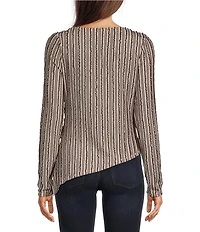 Liverpool Los Angeles Long Knit Stripe Jacquard Boat Neck Long Sleeve Asymmetric Hem Top