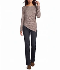 Liverpool Los Angeles Long Knit Stripe Jacquard Boat Neck Long Sleeve Asymmetric Hem Top