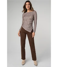 Liverpool Los Angeles Long Knit Stripe Jacquard Boat Neck Long Sleeve Asymmetric Hem Top