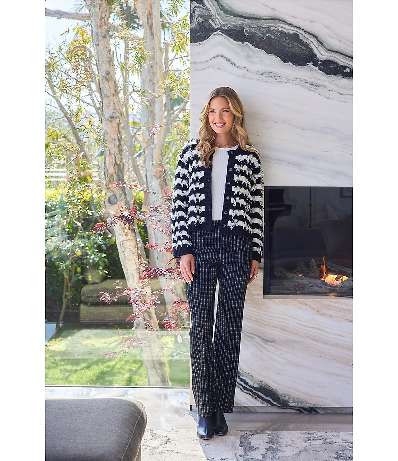 Liverpool Los Angeles Long Mix Stitch Fringe Collarless Long Sleeve Cardigan