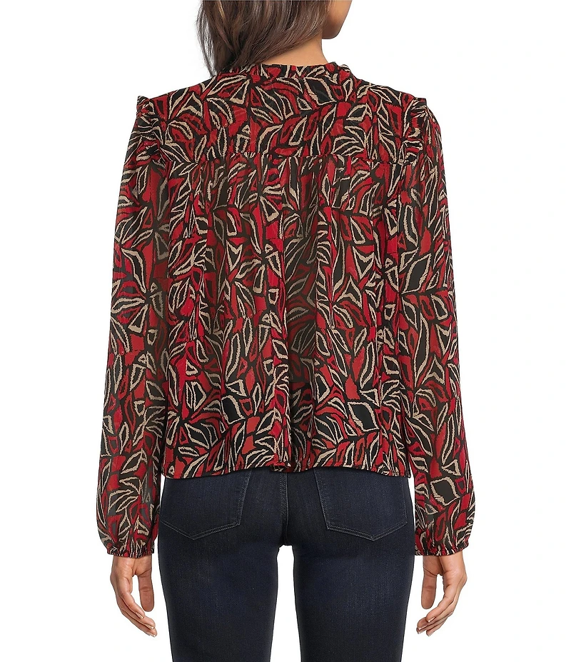 Liverpool Los Angeles Long Woven Chiffon Split Neck Long Sleeve Pintucks Blouse