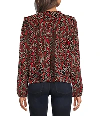 Liverpool Los Angeles Long Woven Chiffon Split Neck Long Sleeve Pintucks Blouse
