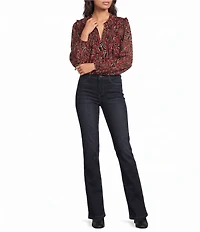 Liverpool Los Angeles Long Woven Chiffon Split Neck Long Sleeve Pintucks Blouse
