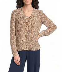 Liverpool Los Angeles Woven Chiffon V-Neck Long Sleeve Lace Up Front Top