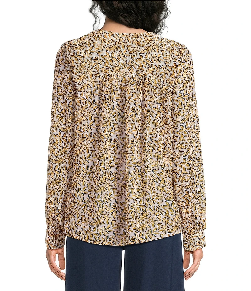 Liverpool Los Angeles Woven Chiffon V-Neck Long Sleeve Lace Up Front Top