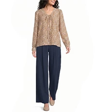Liverpool Los Angeles Woven Chiffon V-Neck Long Sleeve Lace Up Front Top