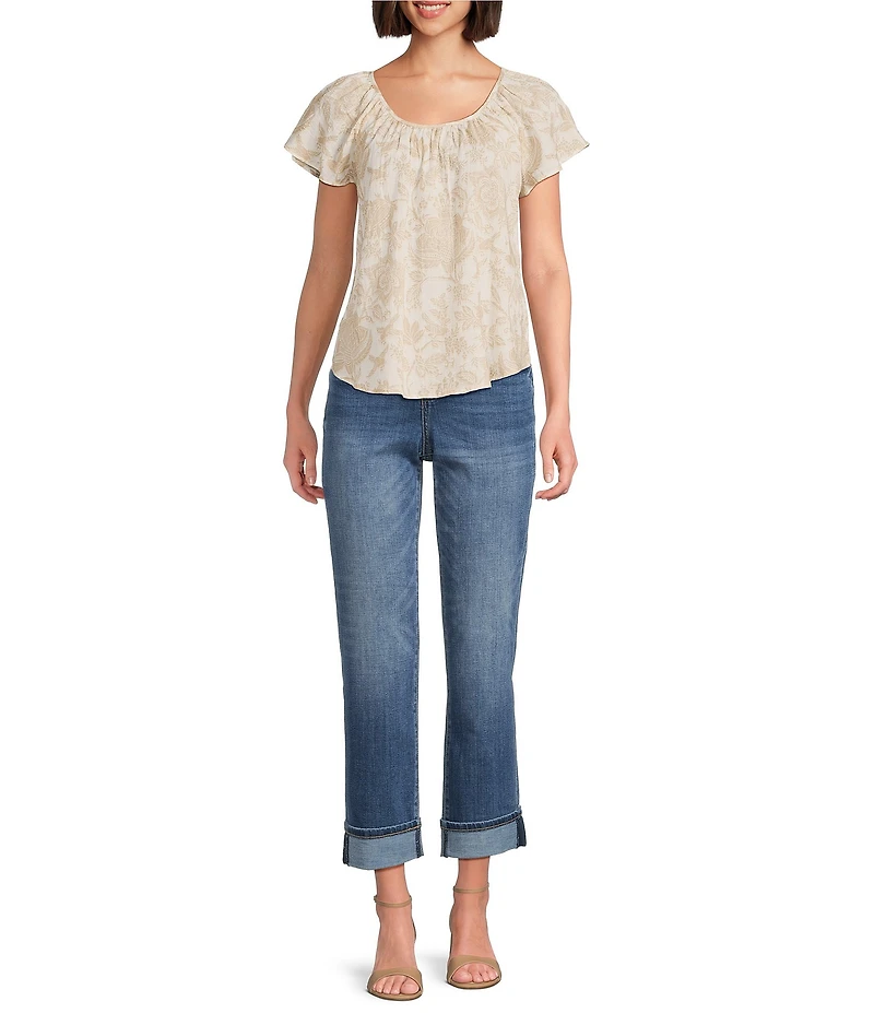 Liverpool Los Angeles Marley Girlfriend Cuffed Crosshatch Denim Jeans
