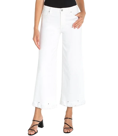 Liverpool Los Angeles Mid Rise Embroidered Hem Stride Wide Leg Crop Jeans