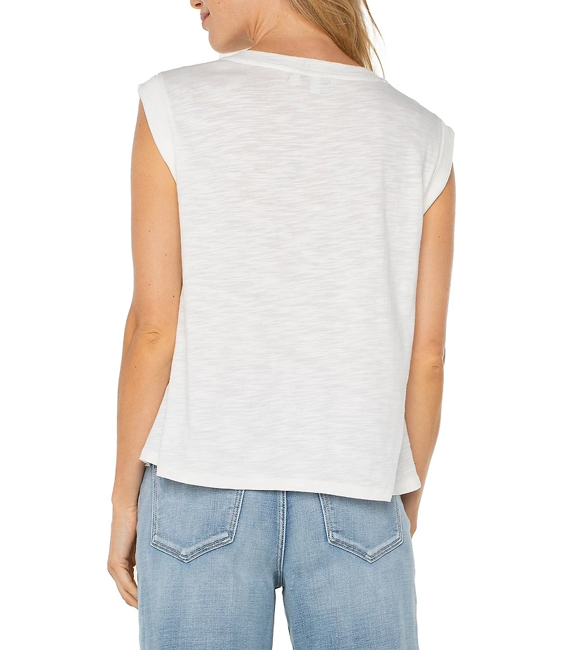 Liverpool Los Angeles Mixed Media Boat Neck Sleeveless Top