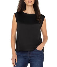Liverpool Los Angeles Mixed Media Boat Neck Sleeveless Top