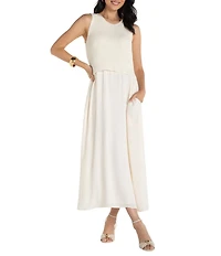 Liverpool Los Angeles Mixed Media Round Neck Sleeveless Maxi A-Line Dress