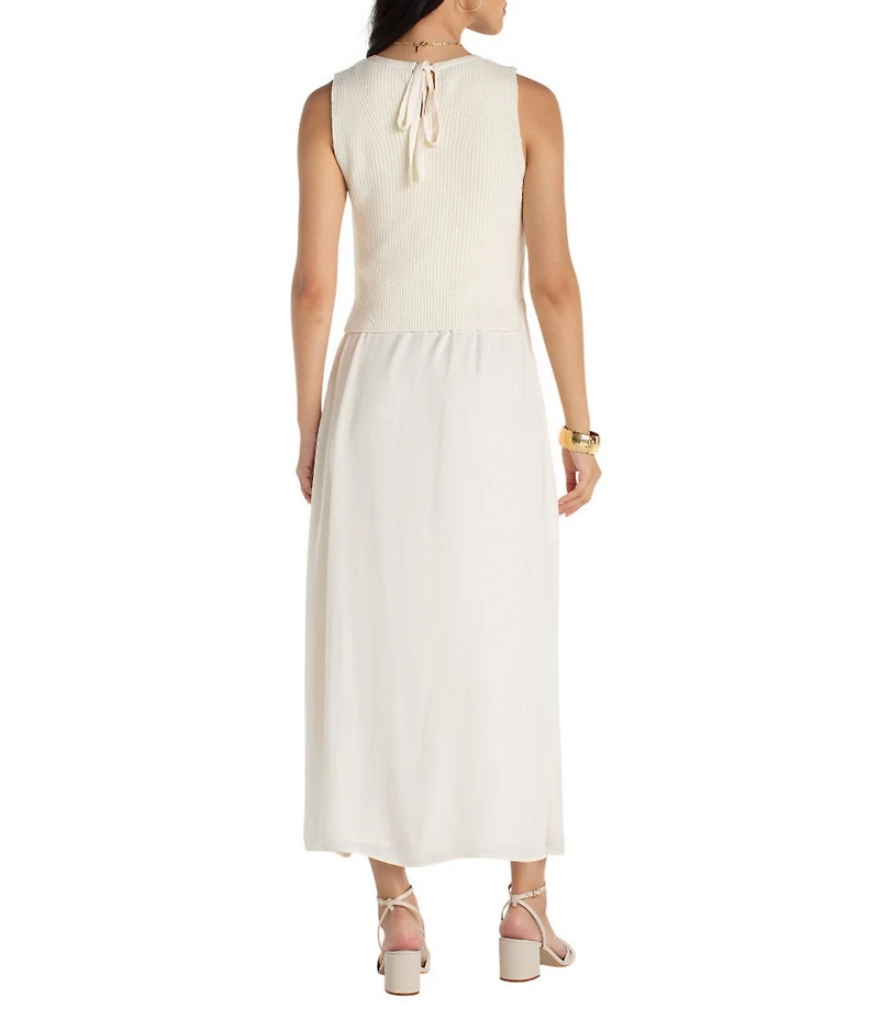 Liverpool Los Angeles Mixed Media Round Neck Sleeveless Maxi A-Line Dress