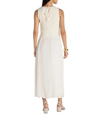 Liverpool Los Angeles Mixed Media Round Neck Sleeveless Maxi A-Line Dress