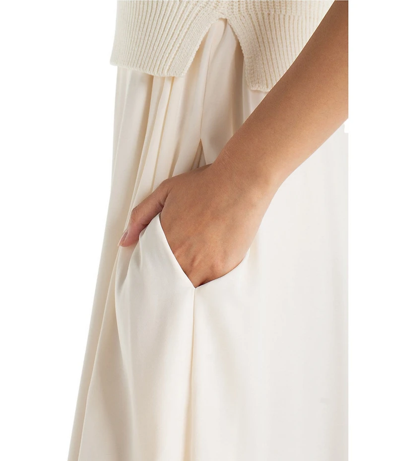 Liverpool Los Angeles Mixed Media Round Neck Sleeveless Maxi A-Line Dress