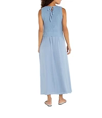 Liverpool Los Angeles Mixed Media Round Neck Sleeveless Maxi A-Line Dress