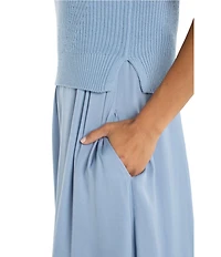 Liverpool Los Angeles Mixed Media Round Neck Sleeveless Maxi A-Line Dress