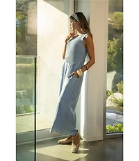 Liverpool Los Angeles Mixed Media Round Neck Sleeveless Maxi A-Line Dress