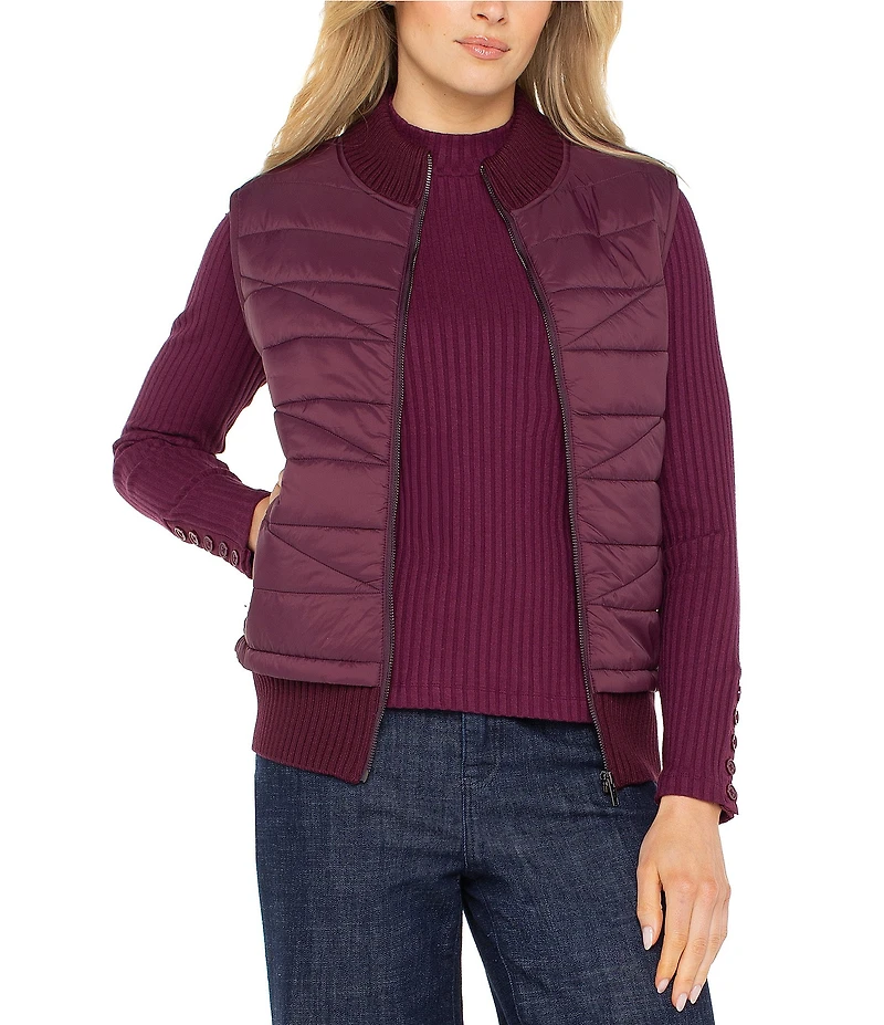 Liverpool Los Angeles Mock Neck Sleeveless Quilted Sweater Vest