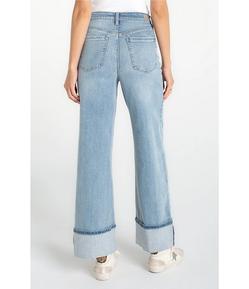 Liverpool Los Angeles Morgan Stretch Denim High Rise Wide Leg Cuffed Hem Jeans