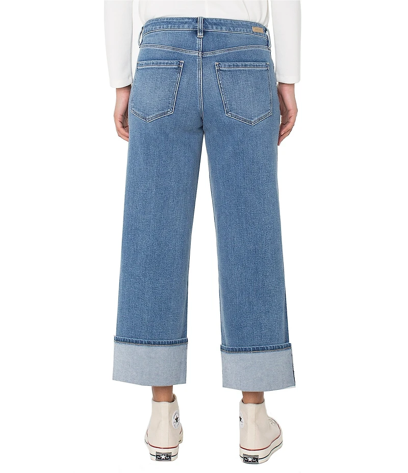 Liverpool Los Angeles Morgan Stretch Denim Wide Leg Cuff Hem Jeans