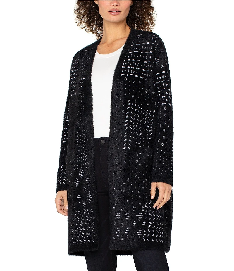 Liverpool Los Angeles Patchwork Print Feather Jacquard Long Sleeve Open Front Coatigan