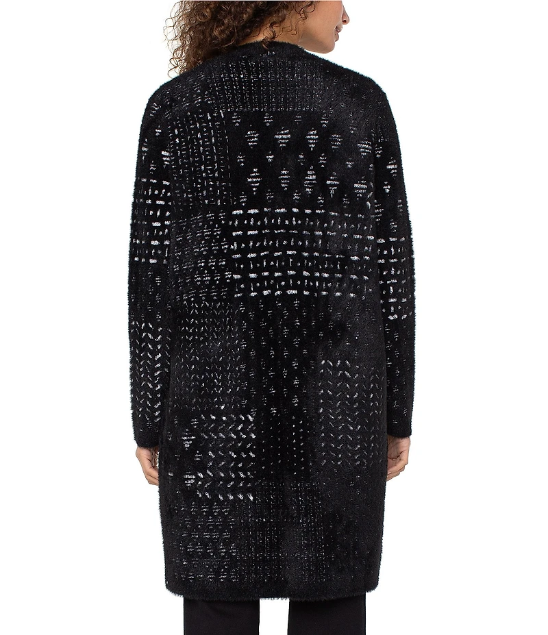 Liverpool Los Angeles Patchwork Print Feather Jacquard Long Sleeve Open Front Coatigan