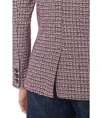 Liverpool Los Angeles Petite Size Boucle Knit Checked Print Long Sleeve Hooded Blazer