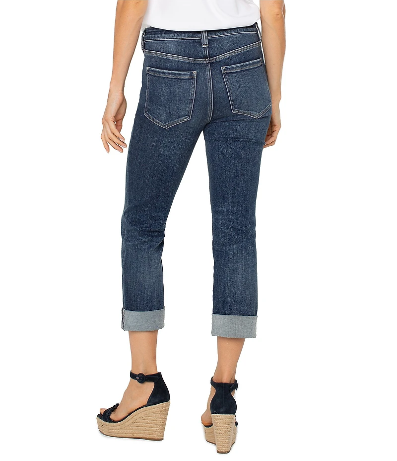 Liverpool Los Angeles Petite Size Charlie Stretch Denim Mid-Rise Straight Leg Wide Rolled Cuff Jeans