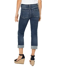 Liverpool Los Angeles Petite Size Charlie Stretch Denim Mid-Rise Straight Leg Wide Rolled Cuff Jeans