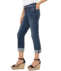 Liverpool Los Angeles Petite Size Charlie Stretch Denim Mid-Rise Straight Leg Wide Rolled Cuff Jeans