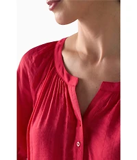 Liverpool Los Angeles Petite Size Crinkle Woven Split V-Neck Short Sleeve Blouse