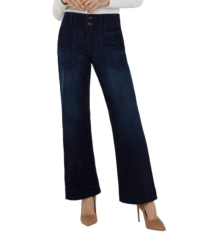 Liverpool Los Angeles Petite Size Denim Mid Rise Wide Leg Flare Jeans
