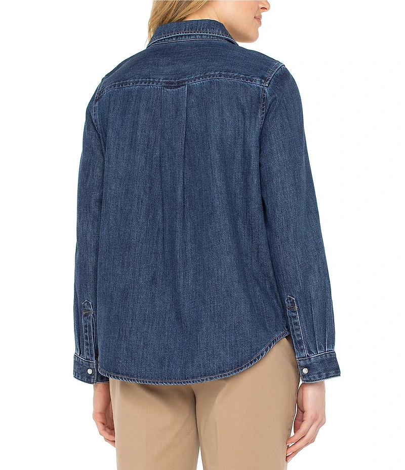 Liverpool Los Angeles Petite Size Denim Point Collar Long Sleeve Button Down Shirt