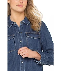 Liverpool Los Angeles Petite Size Denim Point Collar Long Sleeve Button Down Shirt