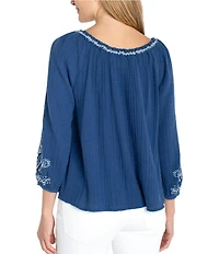 Liverpool Los Angeles Petite Size Double Gauze Woven Embroidered Top