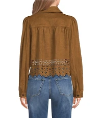 Liverpool Los Angeles Petite Size Faux Suede Point Collar Long Sleeve Laser Cut Hem Jacket