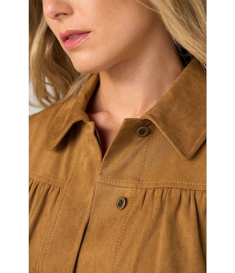 Liverpool Los Angeles Petite Size Faux Suede Point Collar Long Sleeve Laser Cut Hem Jacket