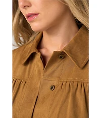 Liverpool Los Angeles Petite Size Faux Suede Point Collar Long Sleeve Laser Cut Hem Jacket