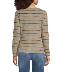 Liverpool Los Angeles Petite Size Hacci Knit Stripe Boat Neck Long Sleeve Twist Detail Top