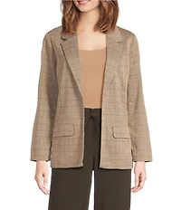 Liverpool Los Angeles Petite Size Jacquard Grid Check Notch Lapel Long Sleeve Open-Front Boyfriend Blazer