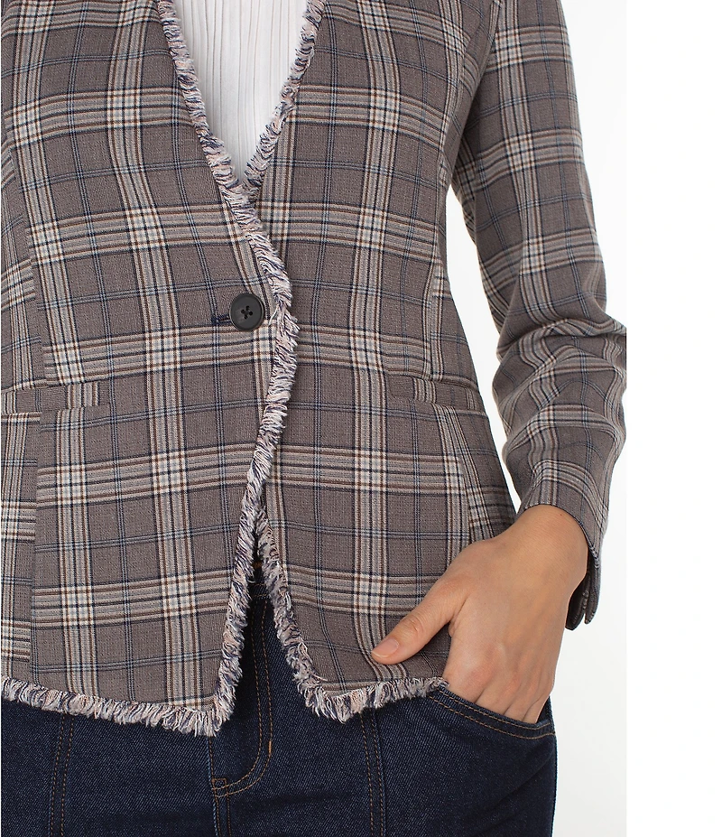 Liverpool Los Angeles Petite Size Jacquard Knit Glen Checked Long Sleeve One-Button Front Fitted Blazer