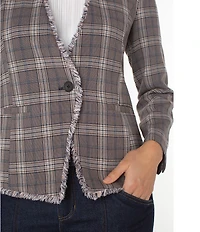 Liverpool Los Angeles Petite Size Jacquard Knit Glen Checked Long Sleeve One-Button Front Fitted Blazer