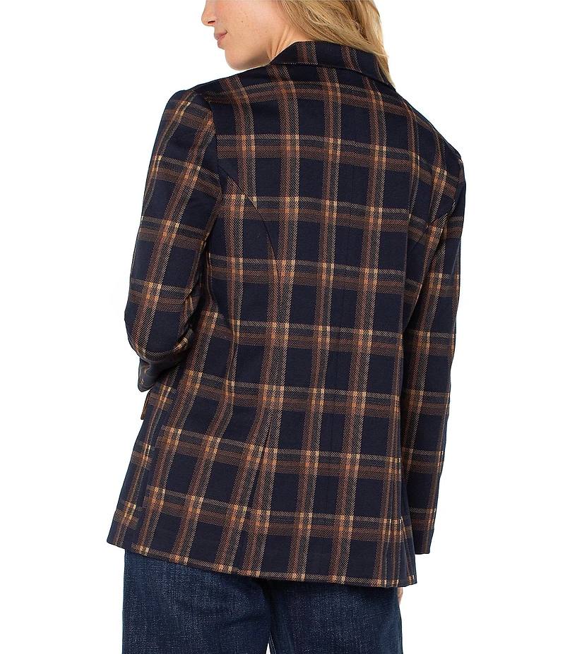 Liverpool Los Angeles Petite Size Jacquard Knit Plaid Open-Front Boyfriend Blazer